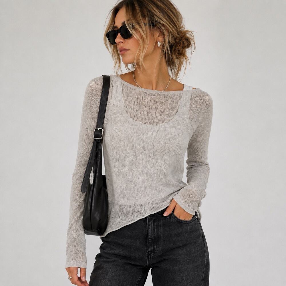 Helmut Lang NWT Sheer Y2k Asymmetrical Knit Top S Minimalist Model Off Duty $320